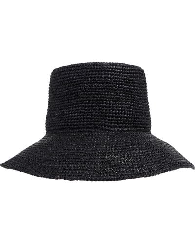 Bruno Magli Crochet Bucket Straw Sun Hat - Black