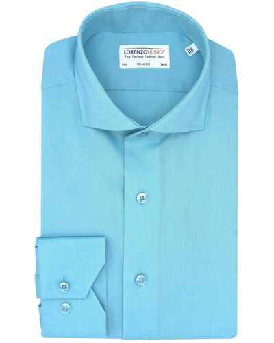 Lorenzo Uomo Trim Fit Solid Cotton Stretch Dress Shirt - Blue