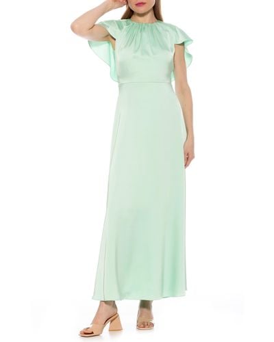 Alexia Admor Danica Capelet Sleeve Satin Maxi Dress - Green