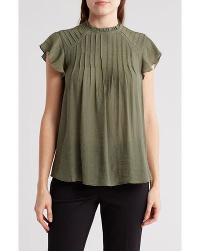 Nanette Lepore Cap Sleeve Pleated Top - Green