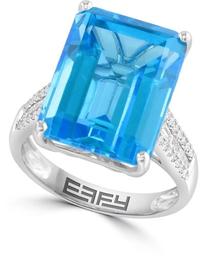 Effy 14k White Gold Emerald Cut Blue Topaz & Diamond Ring