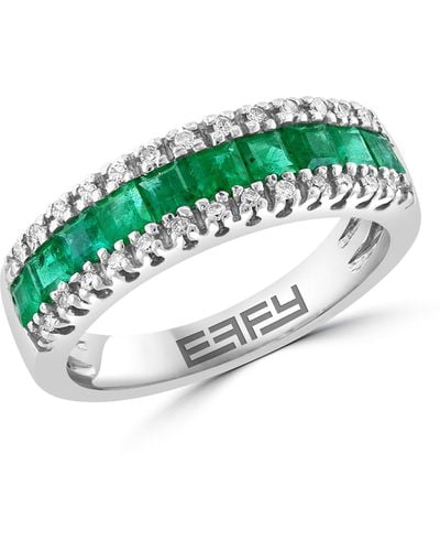 Effy 14k White Gold Diamond & Emerald Ring - Green