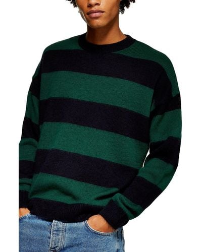 TOPMAN And Navy Block Stripe Sweater - Green