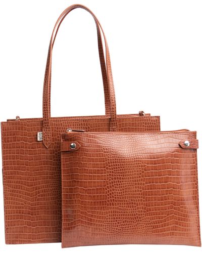 BEIS Mini Work Croc Embossed Faux Leather Tote - Brown