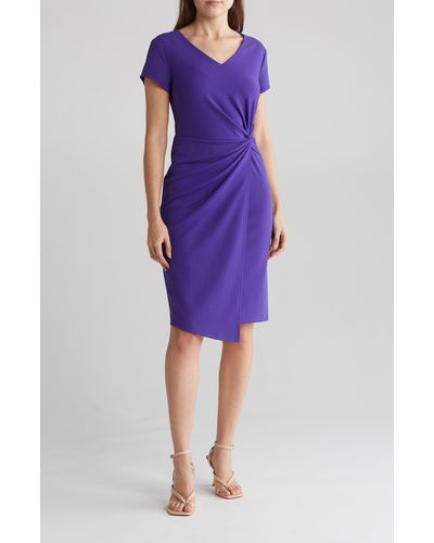 Connected Apparel Front Twist Midi Dress - Purple