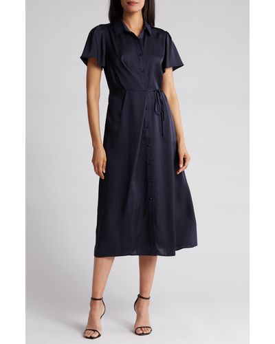 Nordstrom Collared Half Button Wrap Front Shirtdress - Blue