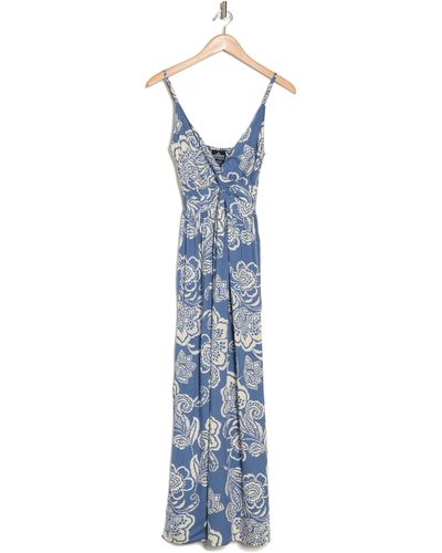 Angie Floral Twist Front Maxi Sundress - Blue