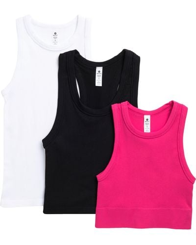 90 Degrees 3-pack Seamless Ribbed Racerback Tank Tops - Pink