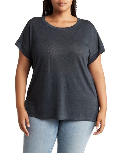 Bobeau Stripe Side Slit T-shirt - Black