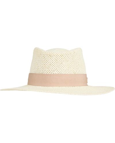 Bruno Magli Open Straw Weave Ribbon Band Fedora Sun Hat - White