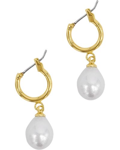 Adornia 14k Yellow Gold Plated 10mm Freshwater Pearl Huggie Drop Earrings - White