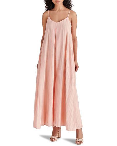 Steve Madden Stripe Inverted Pleat Cotton Maxi Dress - Pink
