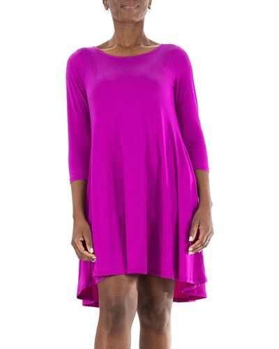 Nina Leonard Three-quarter Sleeve Stretch Knit Trapeze Dress - Pink