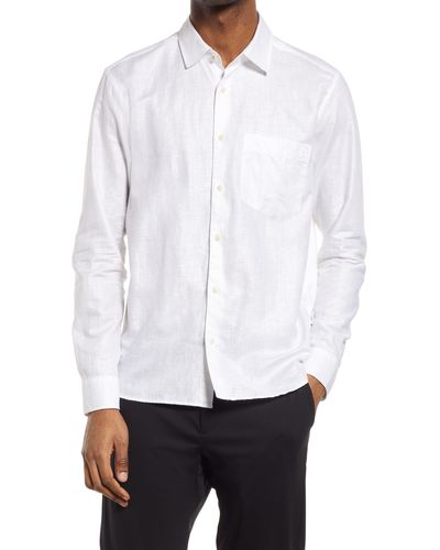 Ted Baker Remark Slim Fit Solid Linen & Cotton Button-up Shirt - White