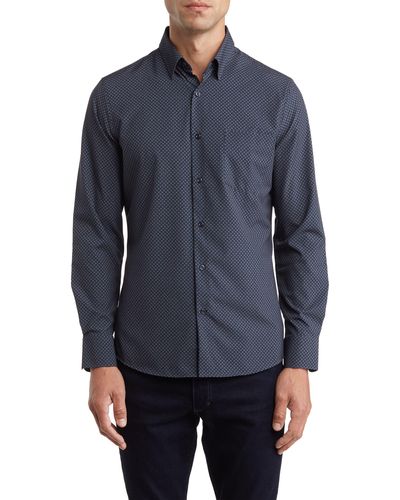 14th & Union Trim Fit Minifoulard Long Sleeve Button-up Shirt - Blue