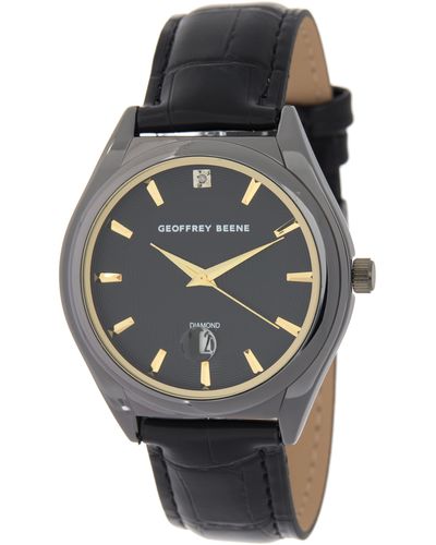 Geoffrey Beene Diamond Leather Strap Watch - Gray
