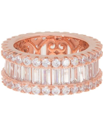 Suzy Levian Rose Gold Plated Sterling Silver Baguette Cz Eternity Band Ring - Pink