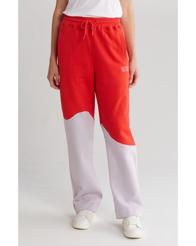 Ganni Wave Colorblock Cotton Pants - Red
