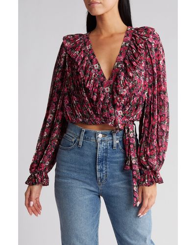 Vici Collection Evangeline Floral Pleated Wrap Top - Red
