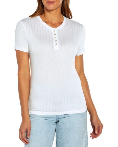 Three Dots Textured Stripe Short Sleeve Henley T-shirt - White