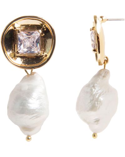 Saachi Gemstone Baroque Pearl Drop Earring - White