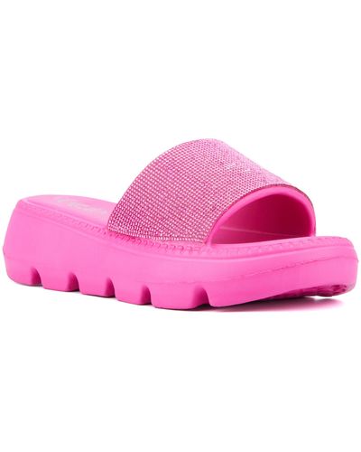 Olivia Miller Glitter Gaze Platform Slide Sandal - Pink