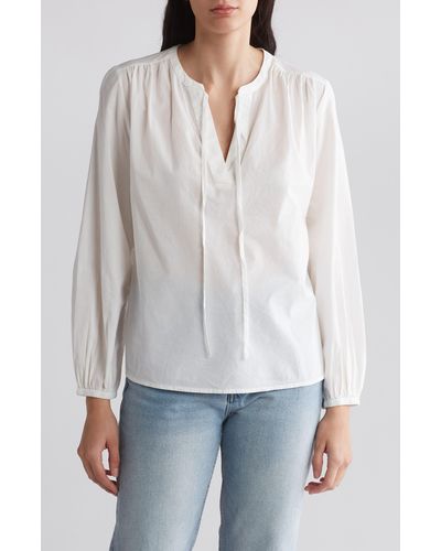 Melrose and Market Long Sleeve Tie Neck Top - White