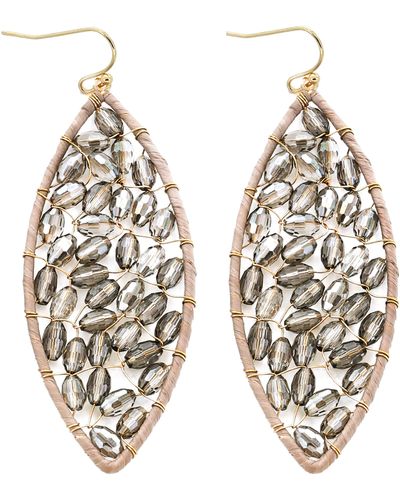 Panacea Crystal Beaded Marquise Drop Earrings - White