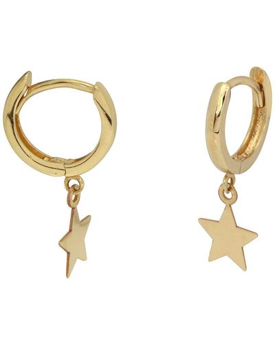 CANDELA JEWELRY 14k Yellow Gold 10mm Huggie Hoop Star Earrings - Metallic