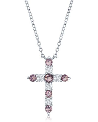 Simona Amethyst Cubic Zirconia Cross Pendant Necklace - Metallic