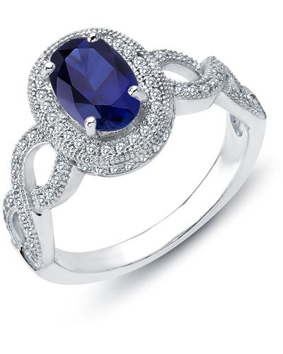Lafonn Platinum Plated Sterling Silver Simulated Diamond & Blue Lab-grown Sapphire Center Ring
