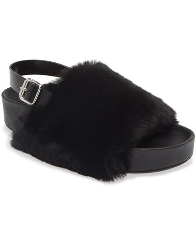 Simon Miller Furry Dip Faux Fur Slingback Sandal - Black