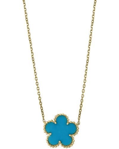 Effy 14k Yellow Gold Turquoise Flower Pendant Necklace - Blue