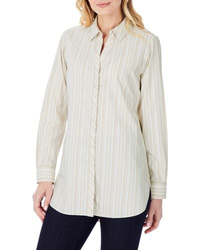 Foxcroft Vera Modern Mini Stripe Stretch Cotton Blend Shirt - White