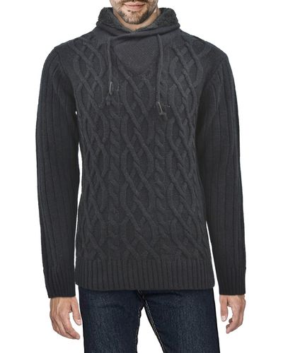 Xray Jeans Shawl Collar Cable Knit Sweater - Black