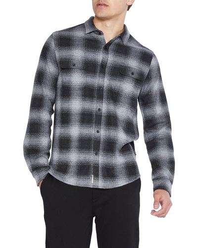 Civil Society Reed Knit Plaid Button Front Shirt - Gray