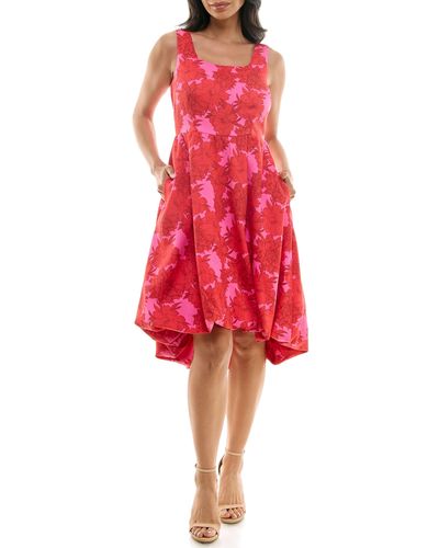 Nina Leonard Sleeveless Floral High-low Dress - Red