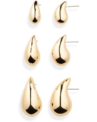 Nordstrom Set Of 3 Teardrop Stud Earrings - Natural