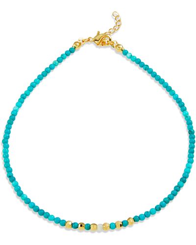 Savvy Cie Jewels 18k Gold Plated Turquoise & Imitation Pearl Beaded Anklet - Blue