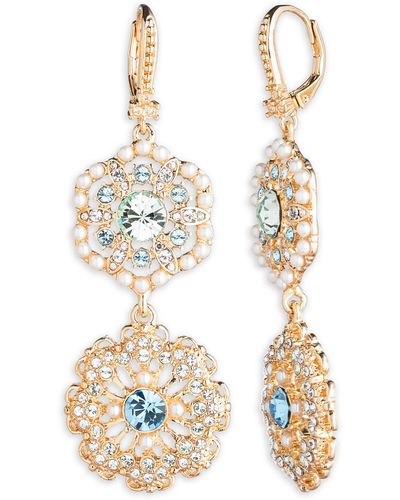 Marchesa Crystal & Imitation Pearl Double Drop Earrings - Metallic