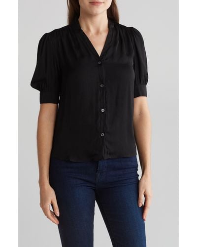 Premise Studio Pleat Elbow-length Sleeve Blouse - Black