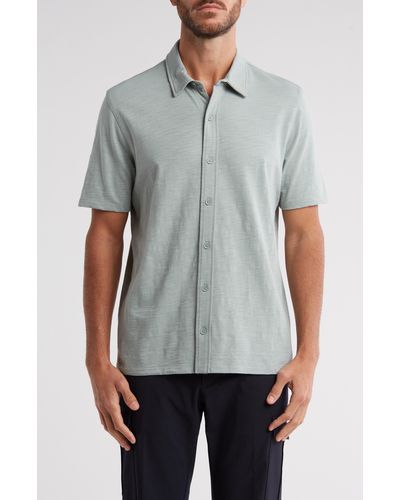 Vince Slub Knit Short Sleeve Cotton Button-up Shirt - Gray