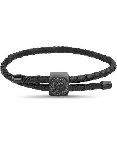 Nautica Mens' Us Veterans Braided Leather Bracelet - Black