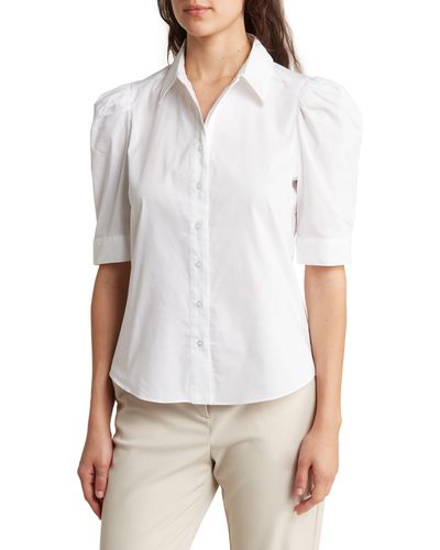Tahari Elbow Sleeve Button Front Shirt - White