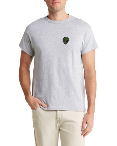 Retrofit Alien Head Cotton Graphic T-shirt - Gray