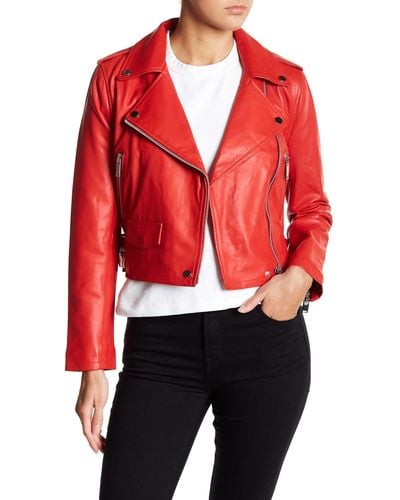 Walter Baker Liz Leather Crop Moto Jacket - Red