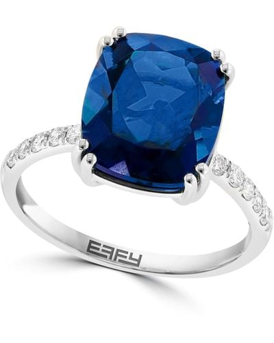 Effy 14k White Gold Lab Created Sapphire & Lab Created Diamond Ring - Blue