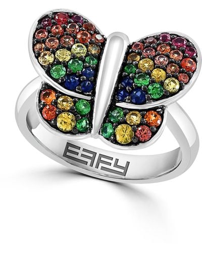 Effy Sterling Silver Pave Sapphire & Tsavorite Butterfly Ring - Multicolor