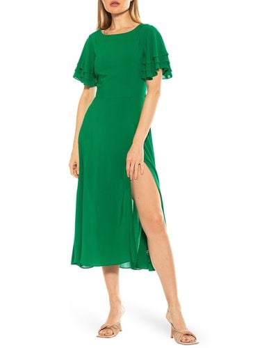 Alexia Admor Lilia Ruffle Sleeve Open Back Midi Dress - Green