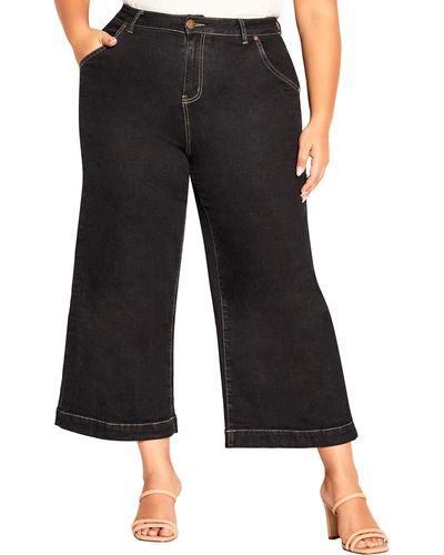 City Chic Harley Avery Crop Flare Jeans - Black